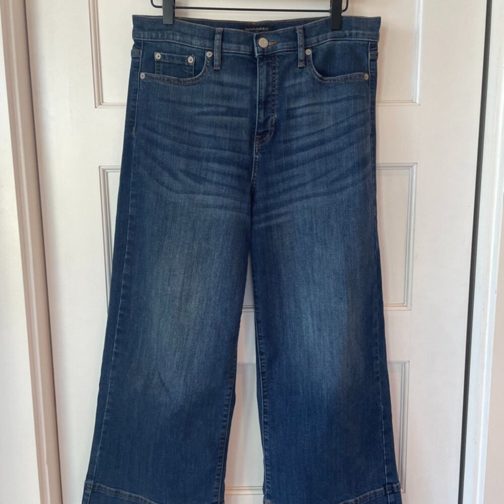 High Rise Wide Leg Cropped Jeans Size 10 Dark Wash